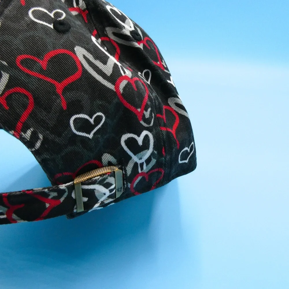 '47 Brand Cap‎ Youth Chicago Bulls Black Red Heart All Over Print Cotton Hat AOP